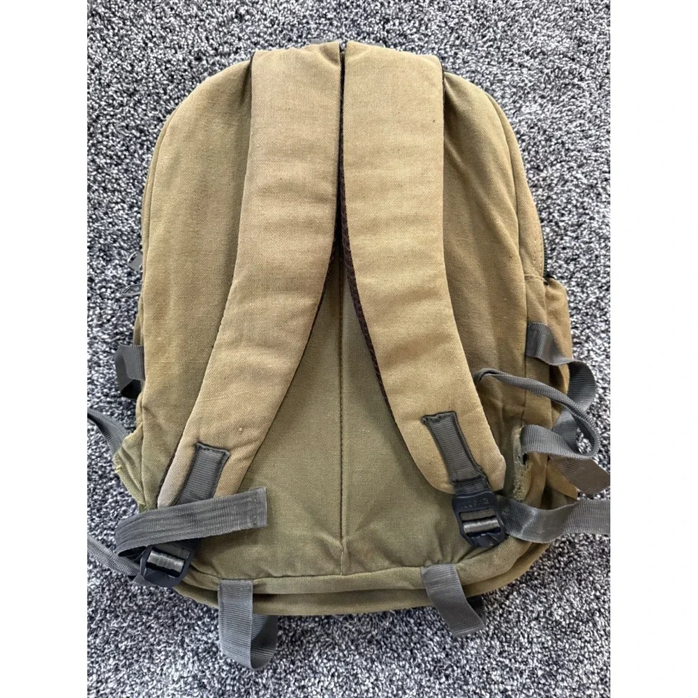 Vintage Ludandan Tan Canvas Backpack Rugged Outdoor Hiking Daypack Khaki